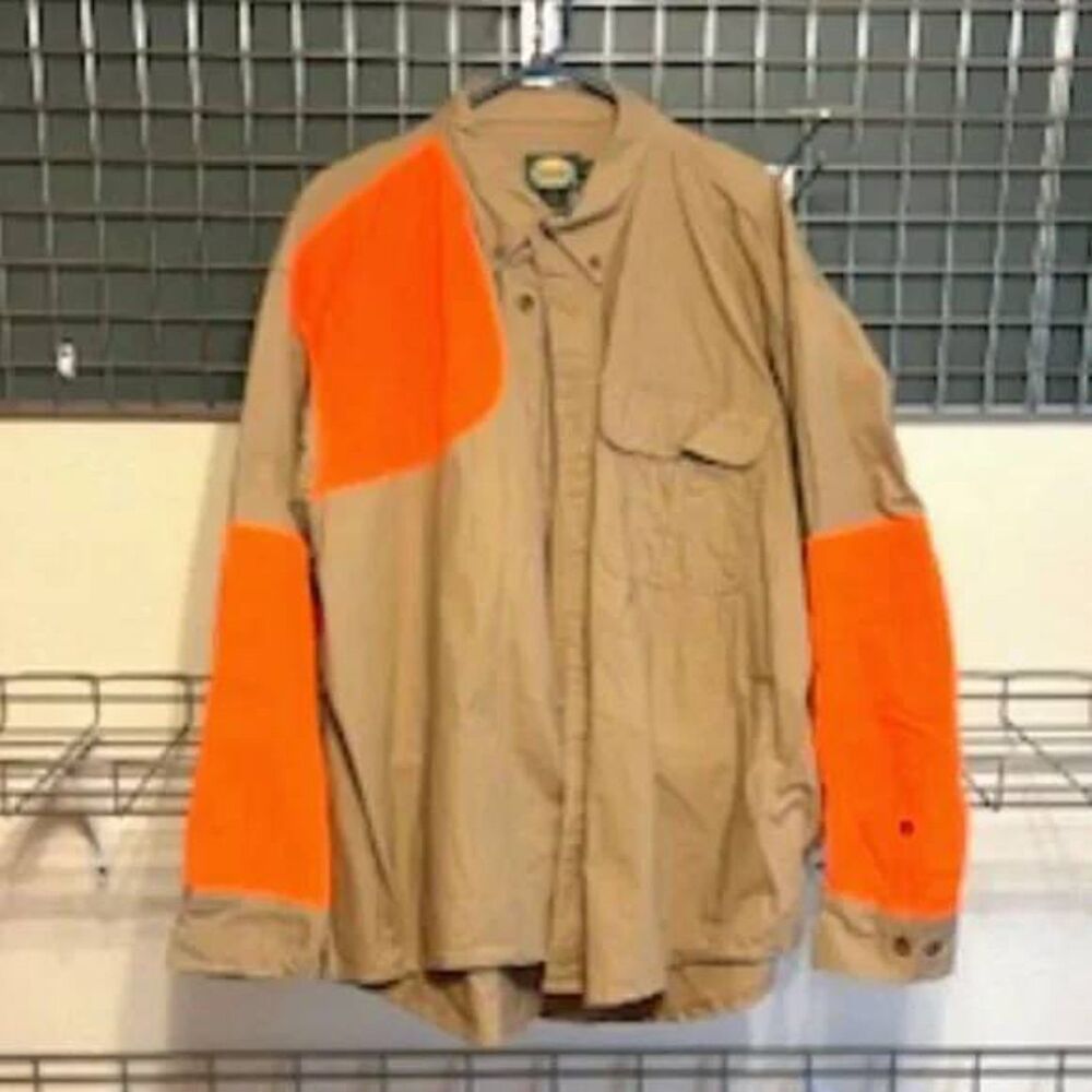 Size: 2XL {50-52} Button Up Hunting Shirt Khaki Blaze Orange Cabela's New wo Tag